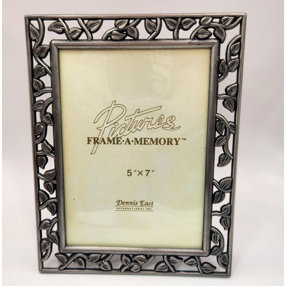 Vintage Dennis East International Pewter 5x7 Photo Frame Leaves